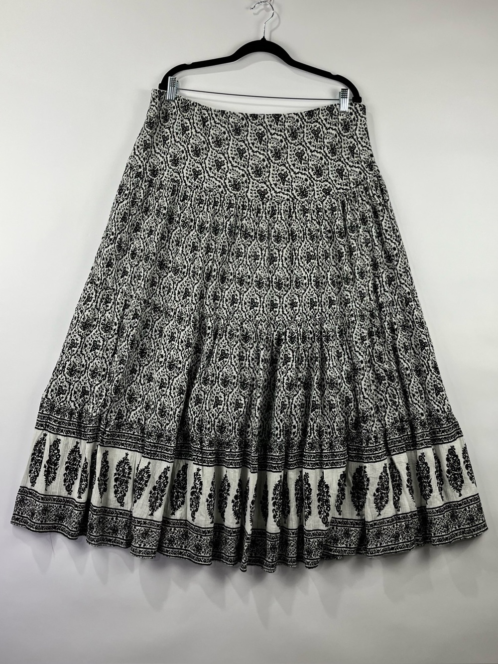 Chaps XL 100% Cotton Lined Elastic Waist Tiered Boho Maxi Skirt